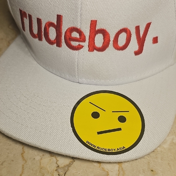 White Cap with Red Embroidered 'rudeboy.' Logo - Picture 2 of 3